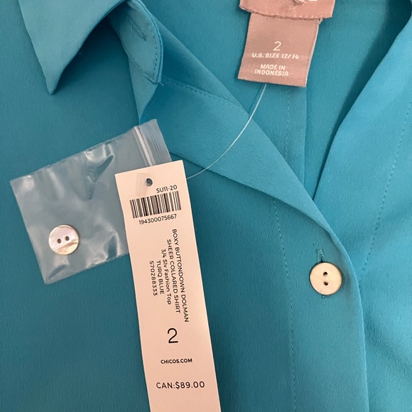 NWT Chico’s Sheer Collared Shirt
turquoise sz 2/L $79 - Picture 3 of 6